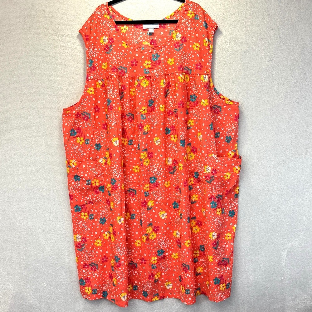 Only Necessities House Dress Womens 6X Orange Floral Sleeveless Pockets Muu Muu
